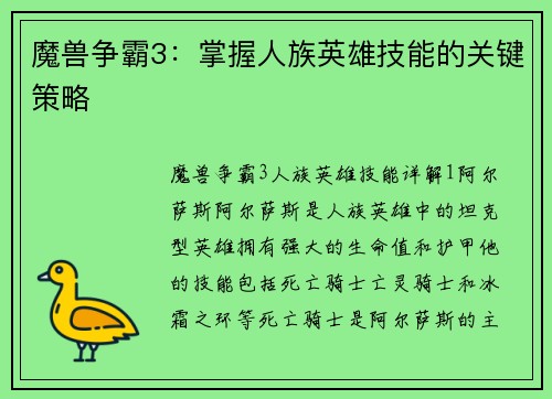 魔兽争霸3：掌握人族英雄技能的关键策略