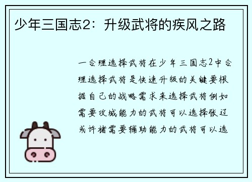 少年三国志2：升级武将的疾风之路